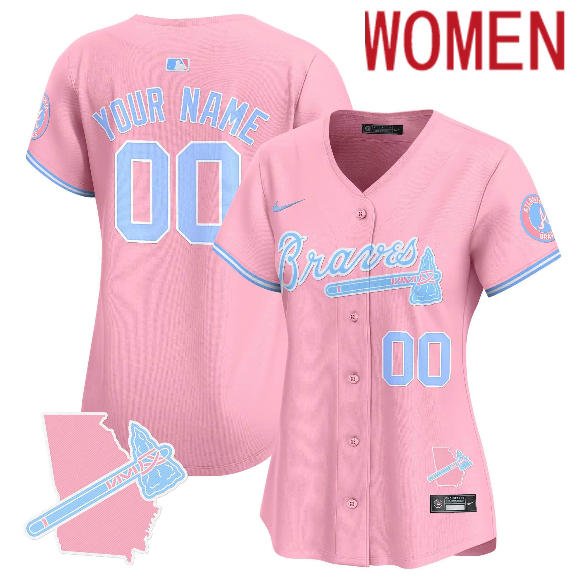 Women Atlanta Braves Pink 2024 Nike Bubblegum Pink Vapor Premier Limited Custom MLB Jersey